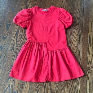 Red puffed  sleeve dress